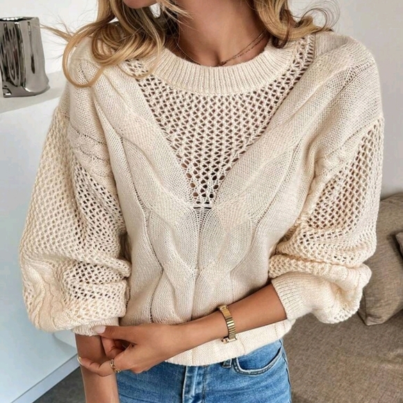 Casual Solid Color Hollow Knitted Sweater For Autumn - Picture 1 of 4